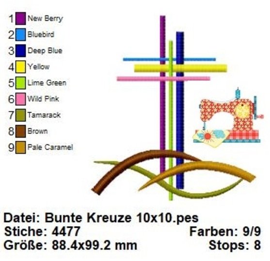 Stickdatei Bunte Kreuze, Stickdatei Taufe Kommunion, Stickdatei in 3 Größen