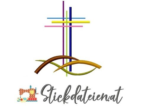 Stickdatei Bunte Kreuze, Stickdatei Taufe Kommunion, Stickdatei in 3 Größen