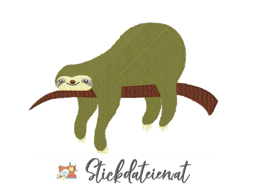 Stickdatei Faultier auf Ast, Stickdatei in 2 Größen, Maschinensticken