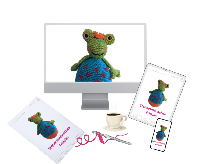 Stand up frog Fridolin, Easy frog diy crochet for babies