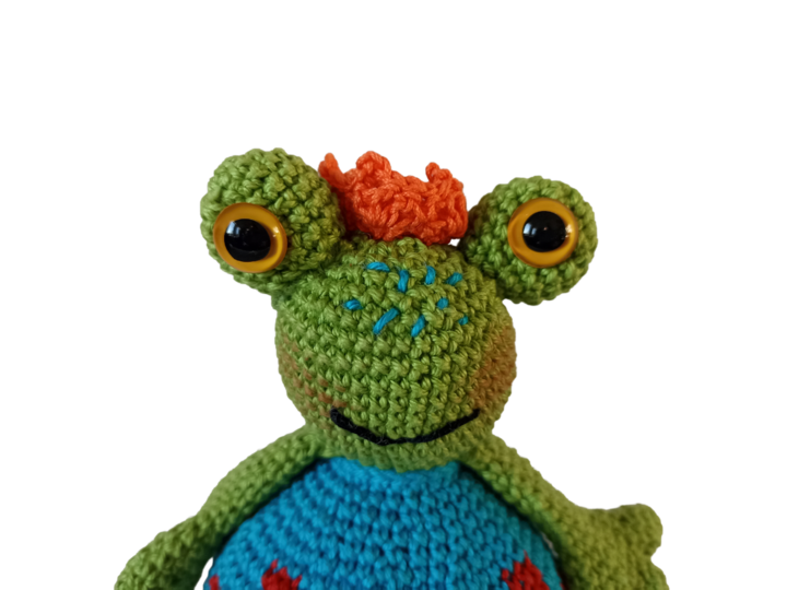 Stand up frog Fridolin, Easy frog diy crochet for babies