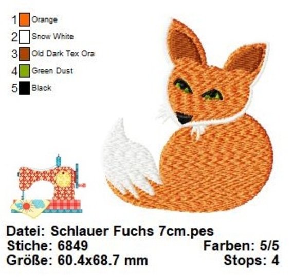 Stickdatei Fuchs, Waldtiere Stickdatei in 3 Größen, Maschinensticken
