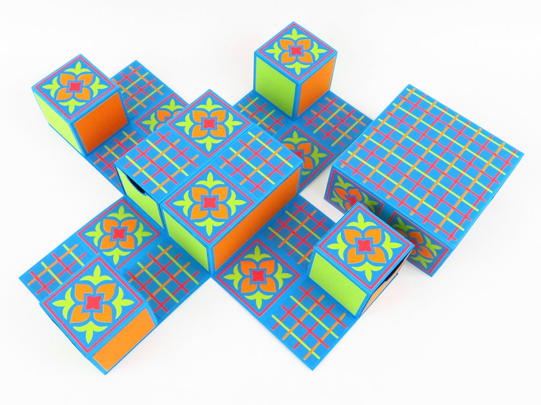 Explosionsbox mit sechs Schubladenboxen – Bastelvorlagen mit Anleitung