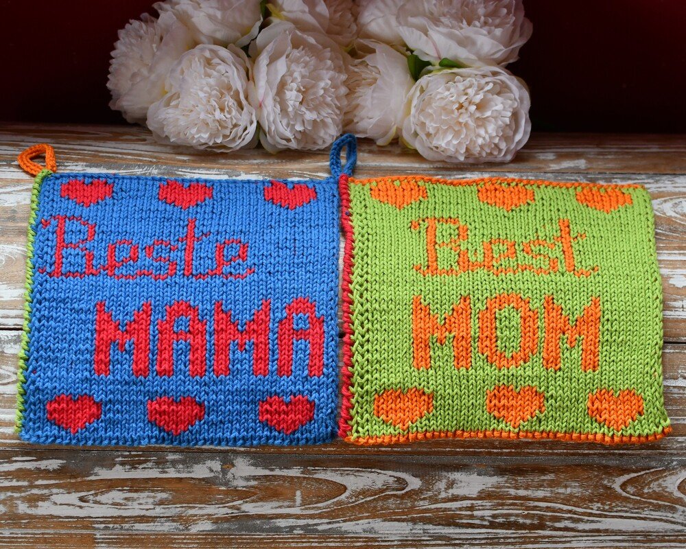 Double knitting pattern potholder "Best MOM / MUM"