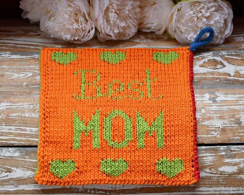 Double knitting pattern potholder "Best MOM / MUM" - Image 4
