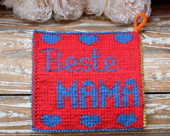 Strickanleitung Topflappen "Beste MAMA / MAMI" - in Doubleface