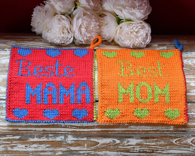 Strickanleitung Topflappen "Beste MAMA / MAMI" - in Doubleface