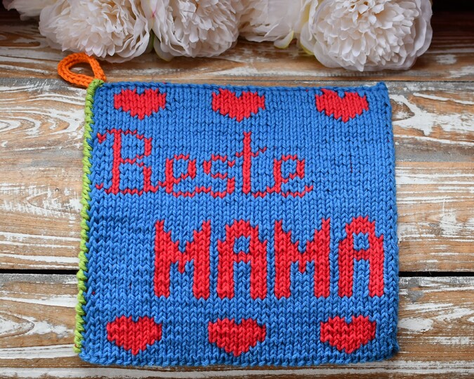 Strickanleitung Topflappen "Beste MAMA / MAMI" - in Doubleface