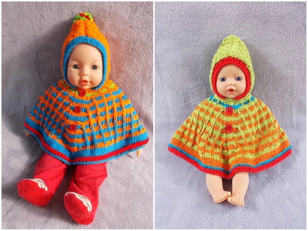 Kunterbunter Puppen-Poncho - mehrere Größen - Strickanleitung