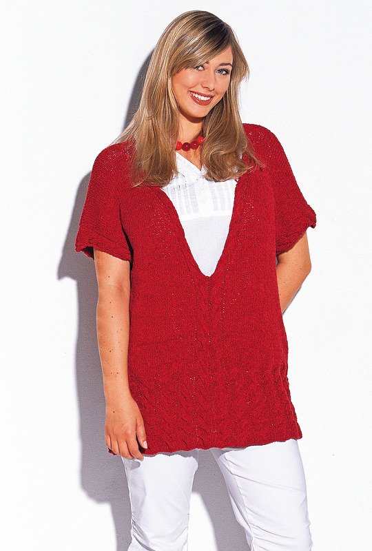 Roter Kurzarmpulli mit Zöpfen - Bild 3