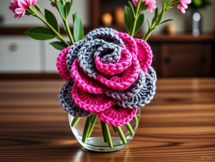 Häkelanleitung 3D Rose • Mehrschichtige Blume PDF + Video Tutorial