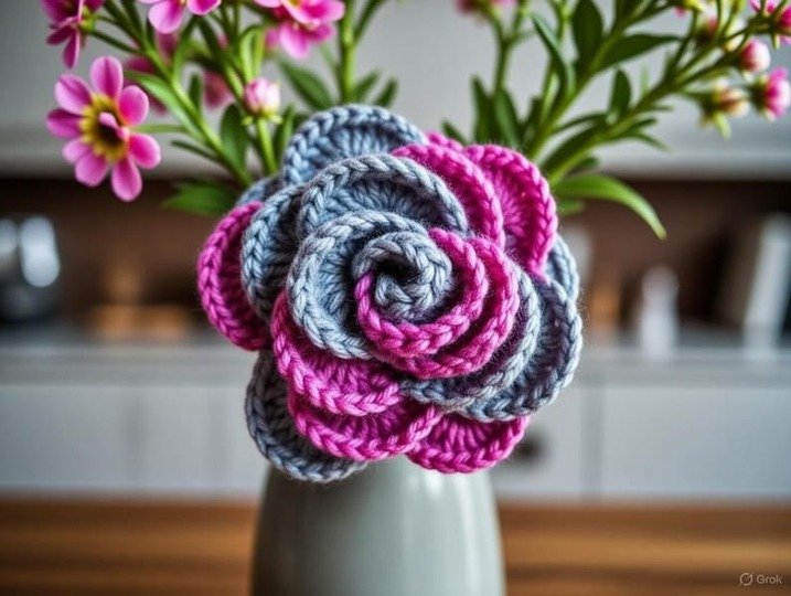 Häkelanleitung 3D Rose • Mehrschichtige Blume PDF + Video Tutorial