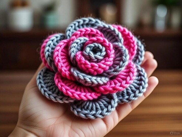 Häkelanleitung 3D Rose • Mehrschichtige Blume PDF + Video Tutorial