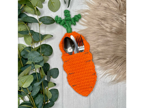 Häkelanleitung Bestecktasche Karotte, Deko für Ostern