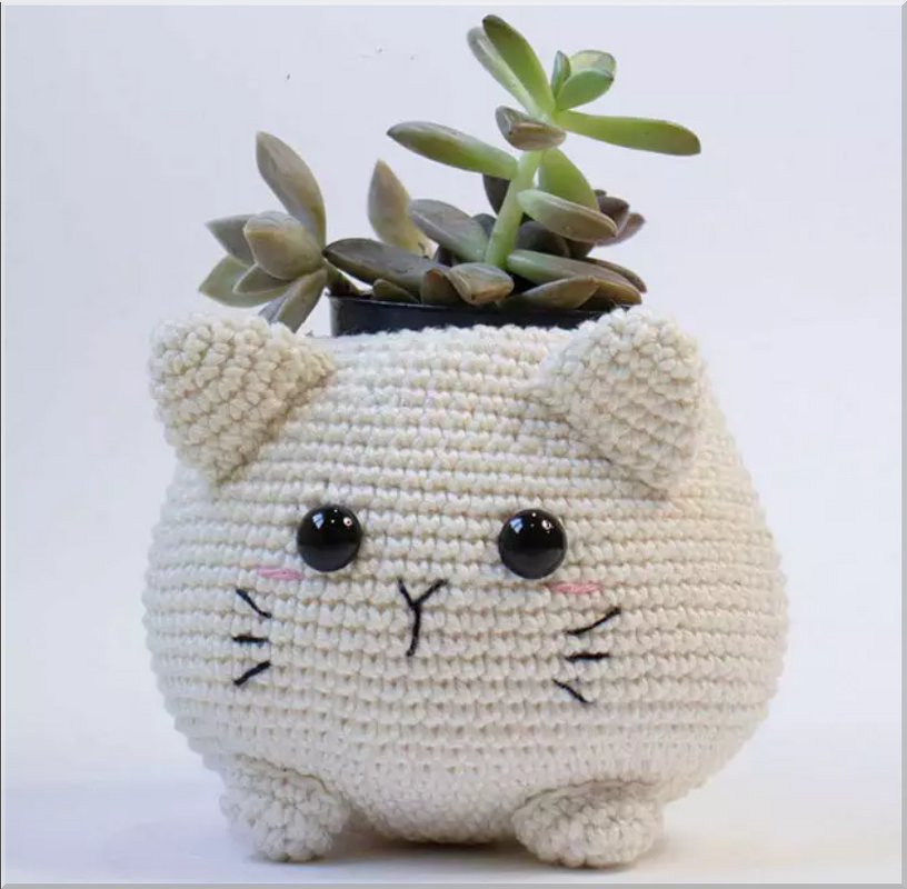 Katze Blumengefäß Amigurumi Häkeln Dekoration Spielzeug Garn