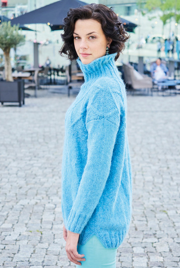 Pulli mit Rhombenmuster und Rollkragen in Türkis