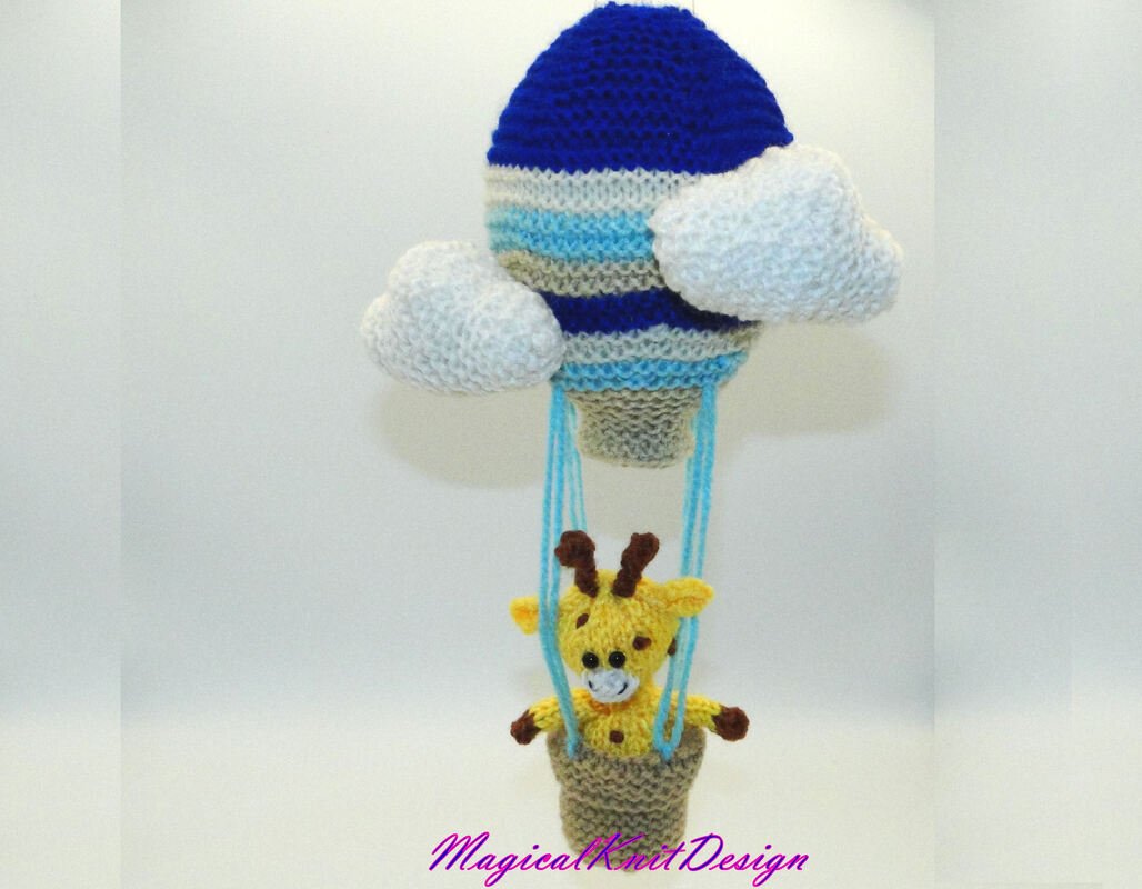 Ginger on air ballon knitting pattern baby shower soft toys giraffe animals