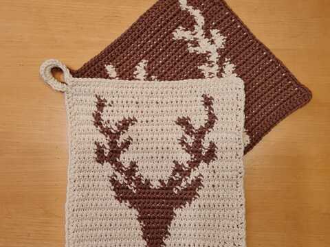 Häkelanleitung Topflappen Geweih