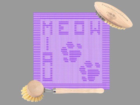 Katzen Pfotentuch Motivtuch „ MIAU MEOW “ Deckchen Spültuch Strickanleitung