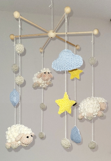 Häkelanleitung Babymobile Schäfchen