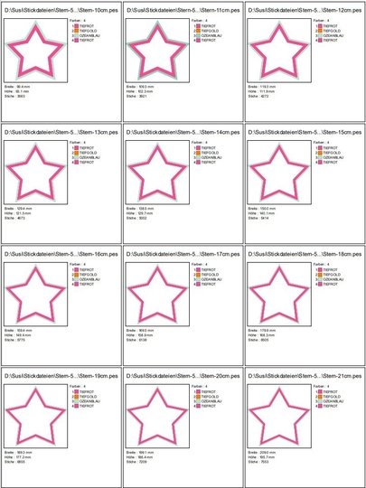 Stickdatei - Stern Rahmen mit doppeltem Rand in 16 Größen