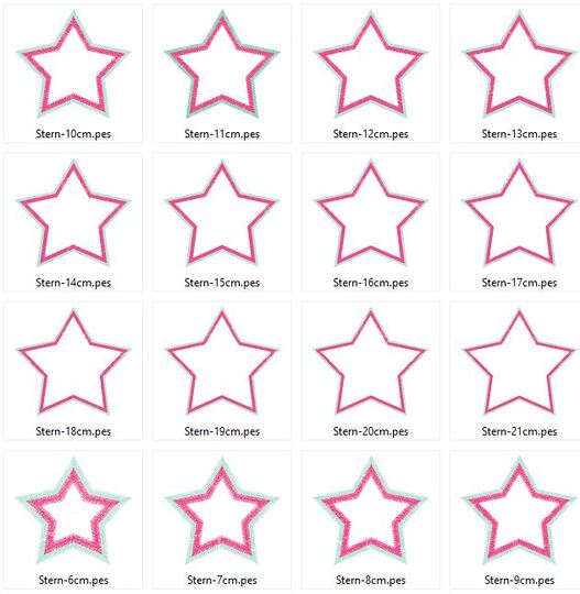 Stickdatei - Stern Rahmen mit doppeltem Rand in 16 Größen
