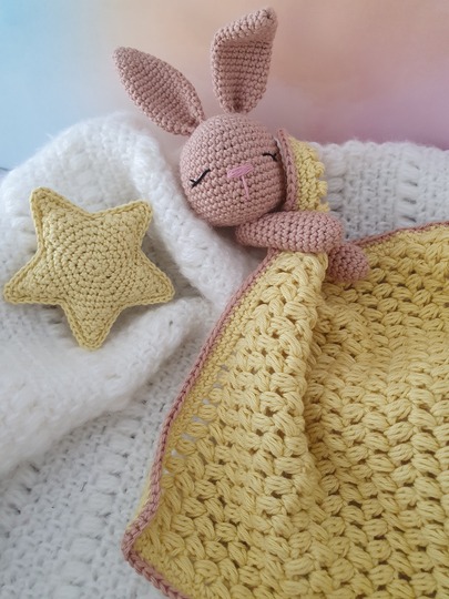 Lovey blankets "Bunnies Polly & Paul" - snuggler - crochet pattern PDF