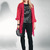 Quer getrickte rote Mohairjacke mit Zopfmuster
