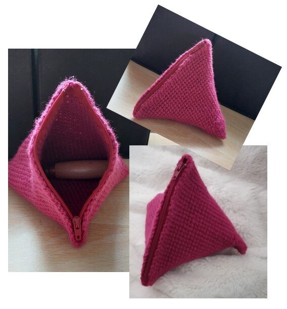 Rosa gehäkeltes dreieckiges Täschchen mit Reißverschluss