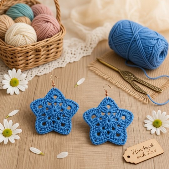 Crochet Star Earrings Pattern PDF + Photo & Video Tutorial | NontyCrochet
