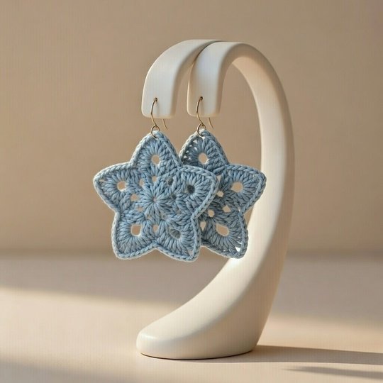 Crochet Star Earrings Pattern PDF + Photo & Video Tutorial | NontyCrochet