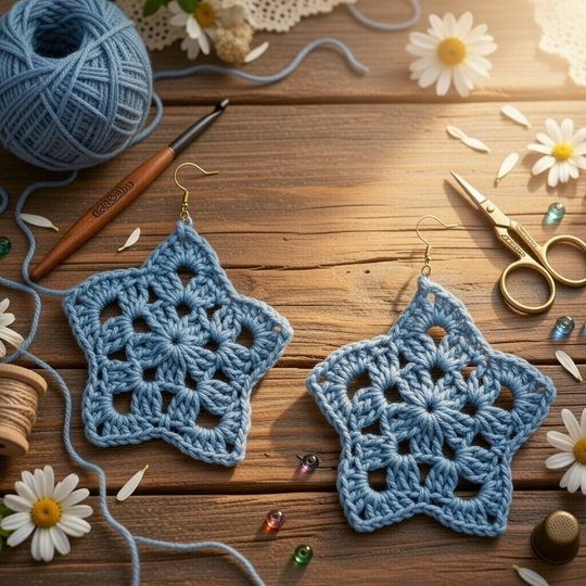 Crochet Star Earrings Pattern PDF + Photo & Video Tutorial | NontyCrochet