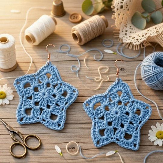 Häkelanleitung Stern-Ohrringe PDF + Foto & Video-Tutorial | NontyCrochet