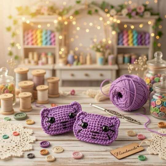 A crochet kitty Hair clip PDF pattern