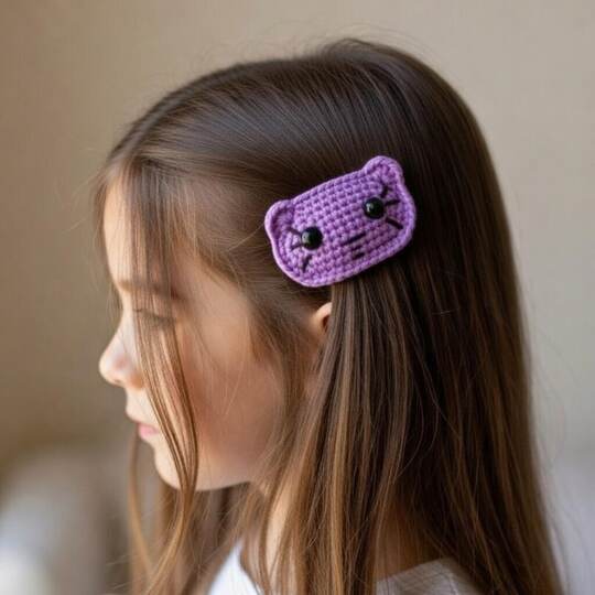 Crochet Kitty Hair Clip Pattern + Video (English-Only Tutorial)