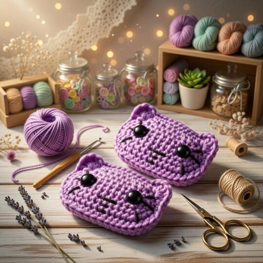 Häkel-Kitty Haarklammer Anleitung + Video (nur englisches Tutorial)