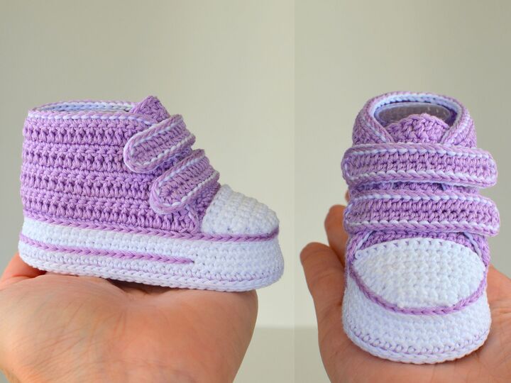 Crochet Baby Sneakers Pattern – High Top Booties with Velcro – 4 Sizes PDF