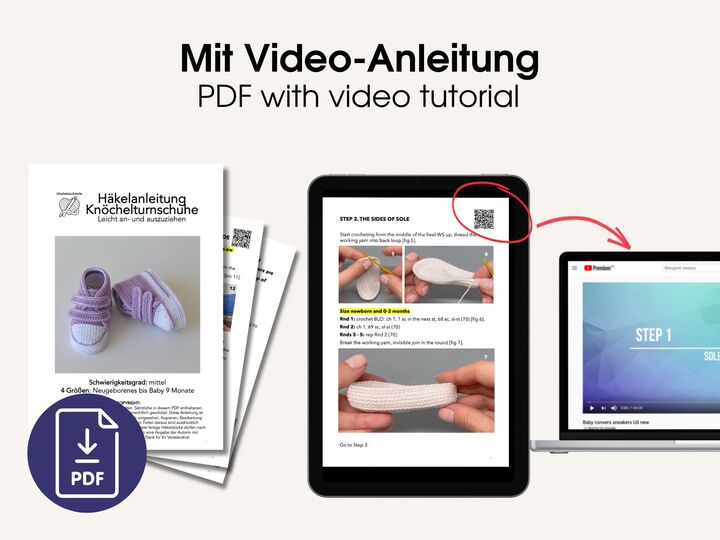 Häkelanleitung Babysneaker – Baby Booties mit Klettverschluss (4 Größen)