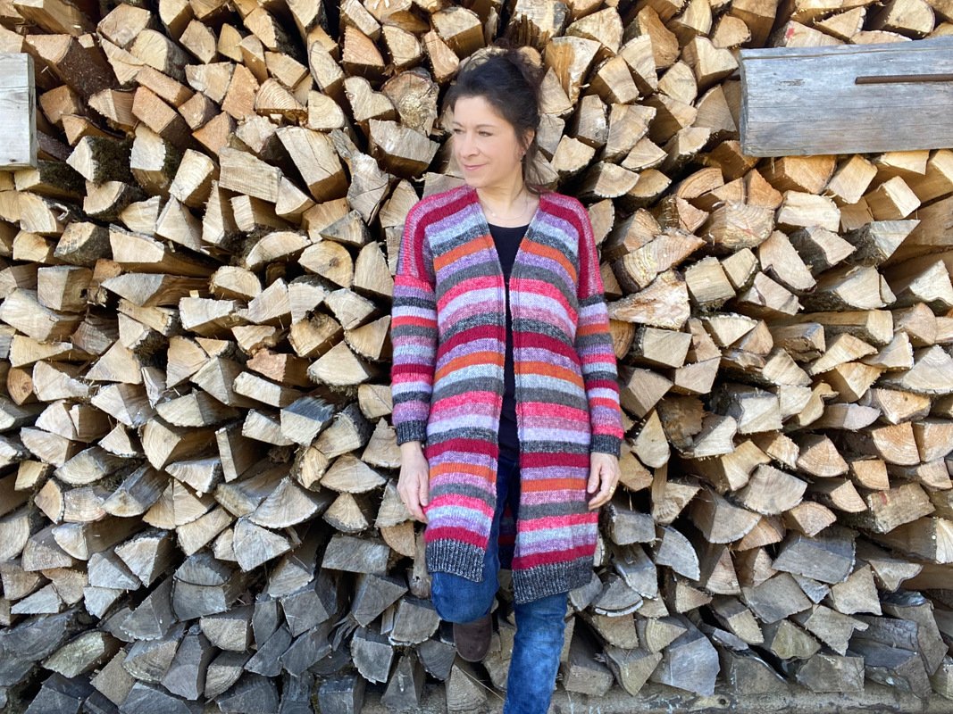 Knitted Coat, Long Cardigan "CHIPMUNK" – seamless  – top-down - Image 3