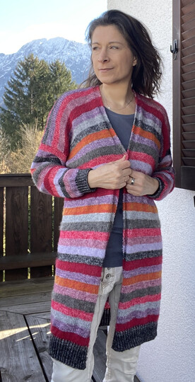 Knitted Coat, Long Cardigan "CHIPMUNK" – seamless  – top-down