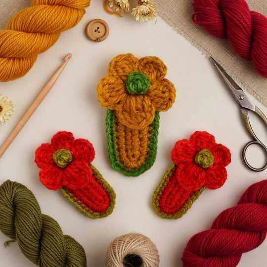 Crochet Flower Hair Clip PDF + Video Tutorial in English Only
