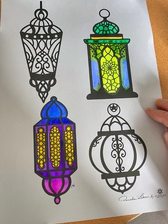 Ramadan - Laternen 9 Motive als PDF zum ausdrucken und Ausmalen / Fensterb.