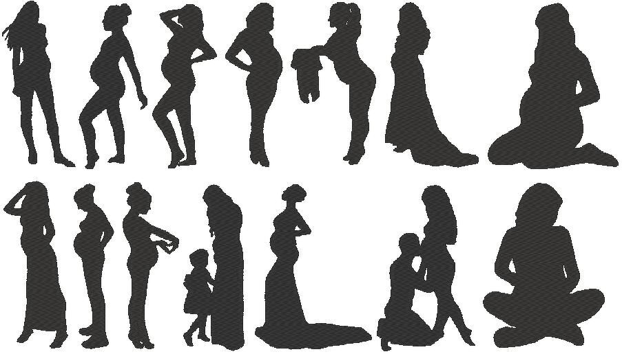 Stickdatei - Mom schwangere Frau Silhouette Mutterpass