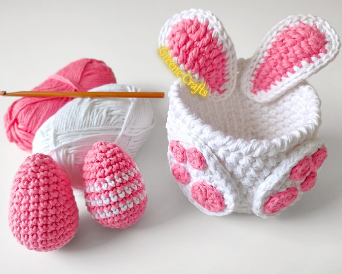 Easter Bunny Basket and Eggs - Spring Crochet Pattern