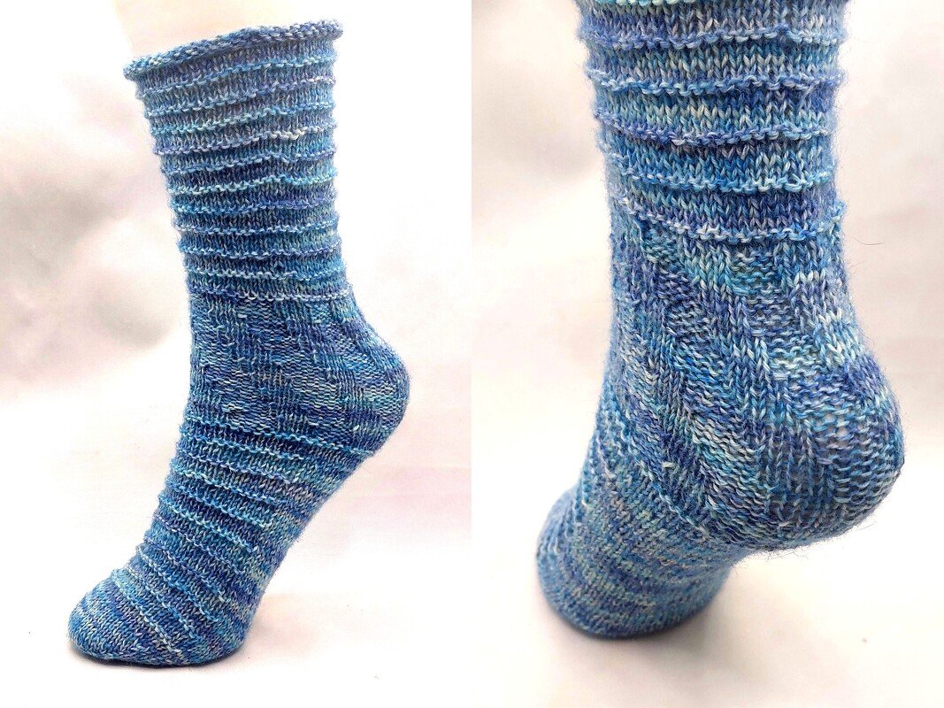 Anfänger Socken ohne Ferse, "Espiral", alle Größen, Top Down