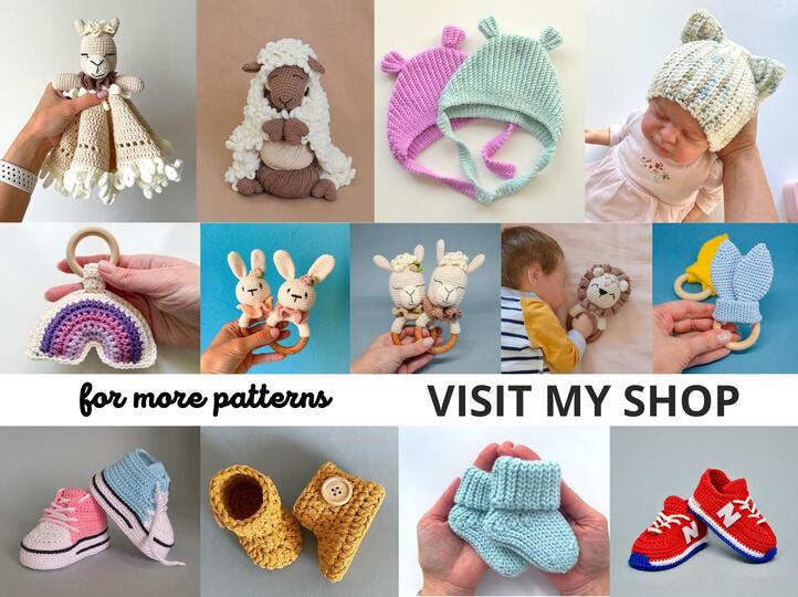 Crochet baby rattle pattern amigurumi set of 3: bunny, lion, llama rainbow