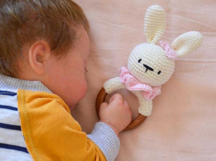 Crochet baby rattle pattern amigurumi set of 3: bunny, lion, llama rainbow