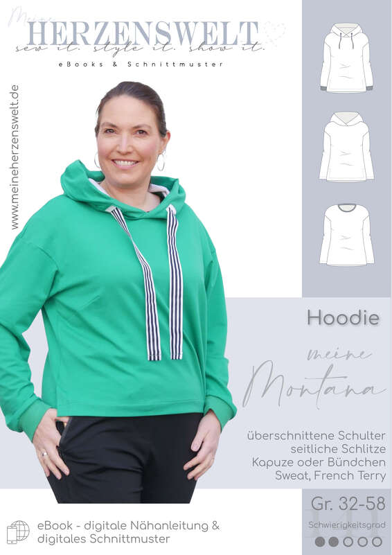 Hoodie Damen – E-Book Schnittmuster Gr. 32-58 – Montana # 141