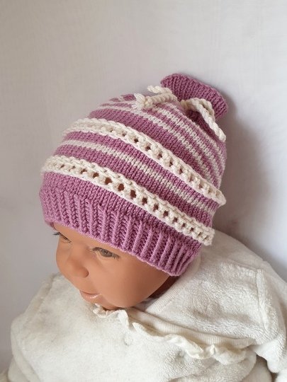 Strickanleitung Baby-Mütze mit Lochmuster, ca. 0 - 6 Monate   #315