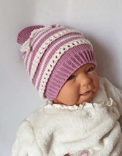 Strickanleitung Baby-Mütze mit Lochmuster, ca. 0 - 6 Monate   #315